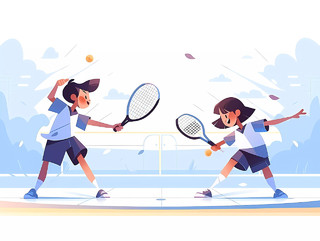 体育教育羽毛球暑期班招生卡通人物女孩打羽毛球场景